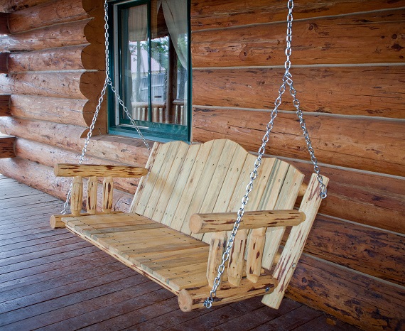 rustic log porch swing